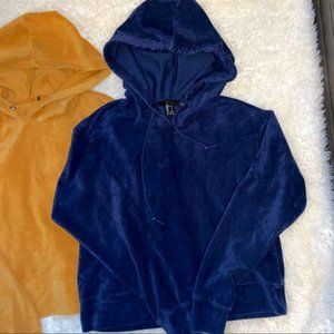 LUX Blue F21 Corduroy Drawstring Hoodie EUC!